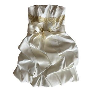 Vintage Gunne Sax Jessica McClintock Strapless Creme Satin Ruched Prom Dress